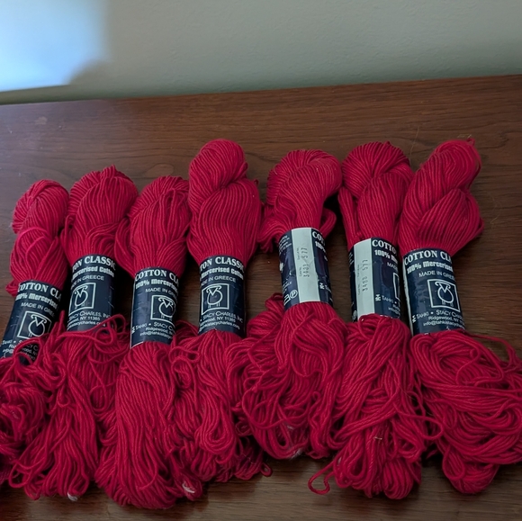 Cotton Classic Mercerized Red Yarn Bundle- Lot Of 7 New - Picture 1 of 15